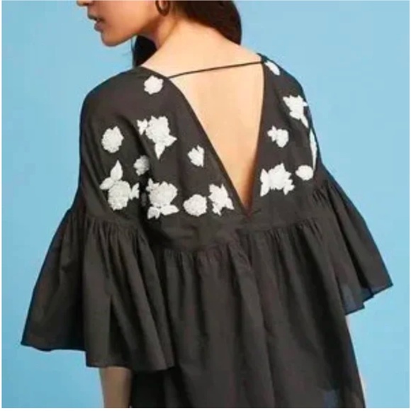 Maeve Harlow Beaded Embroidered Flutter Sleeve Blouse - Picture 2 of 4